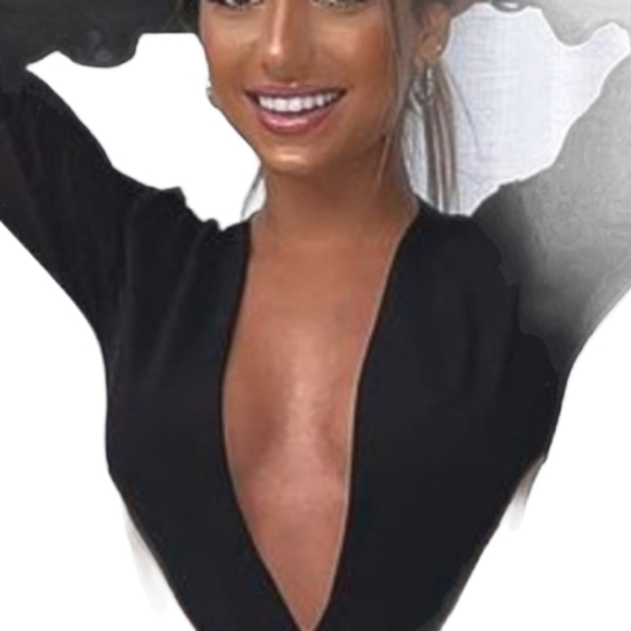 Fashion Nova Bodysuit Deep Plunge Making Decisions Black with Cut Outs - Picture 6 of 12